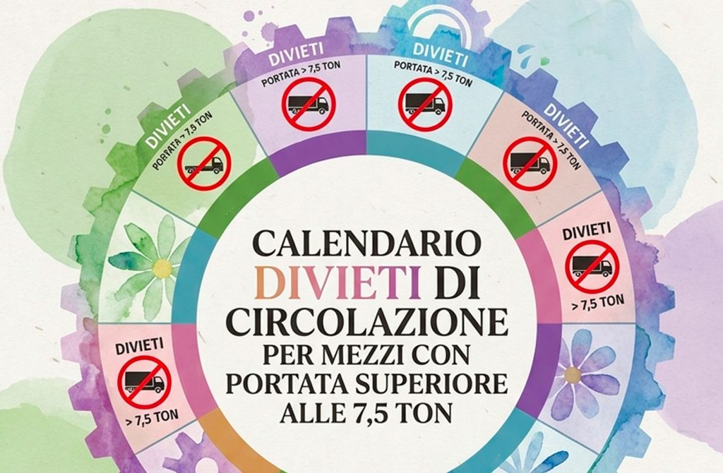 CALENDARIO DIVIETI DI CIRCOLAZIONE PER MEZZI CON  PORTATA SUPERIORE ALLE 7,5 TON